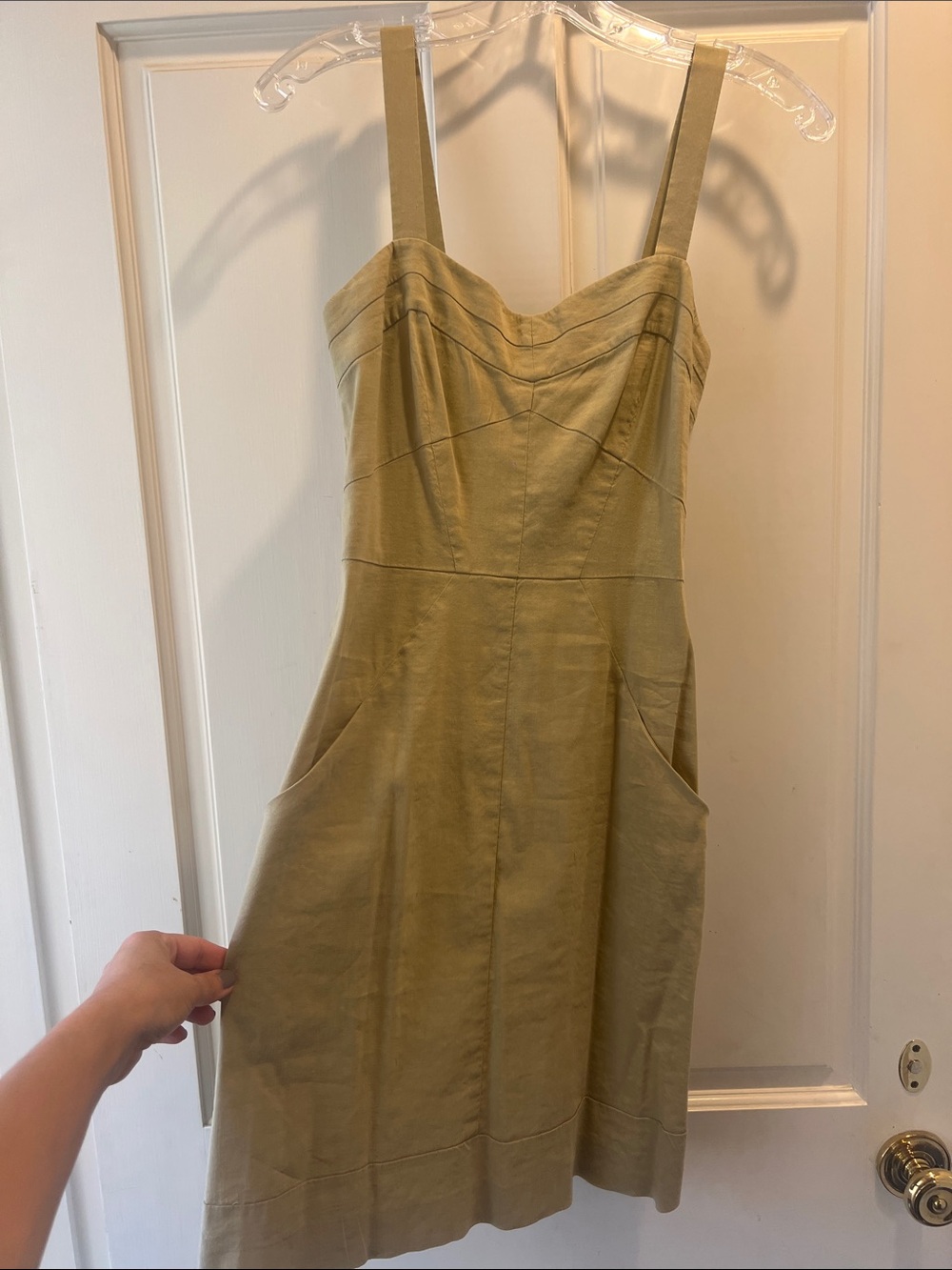 Theory Olive-Green Midi Dress with Pockets